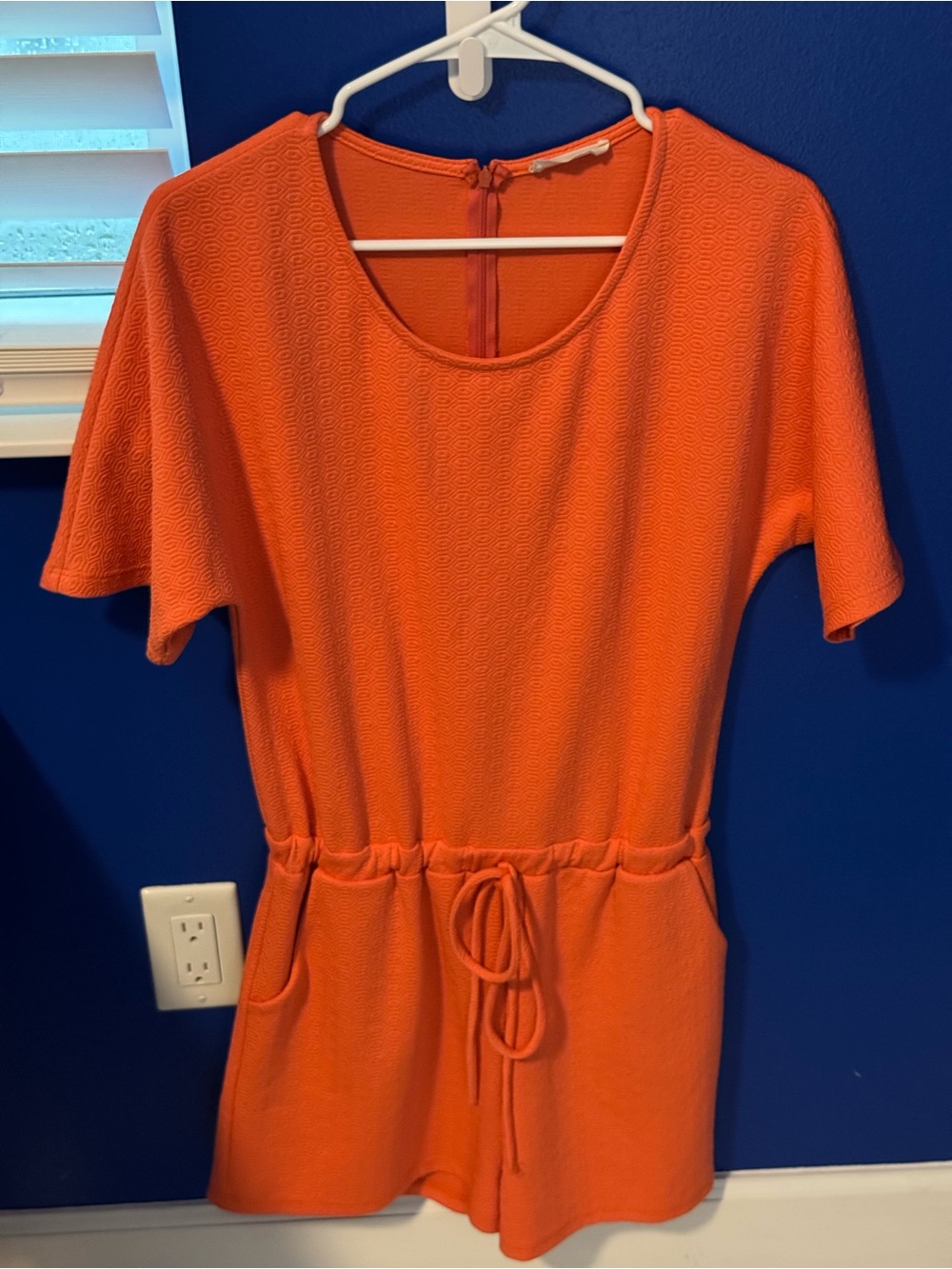 Women’s Orange Short-Sleeve Drawstring One-Piece Romper